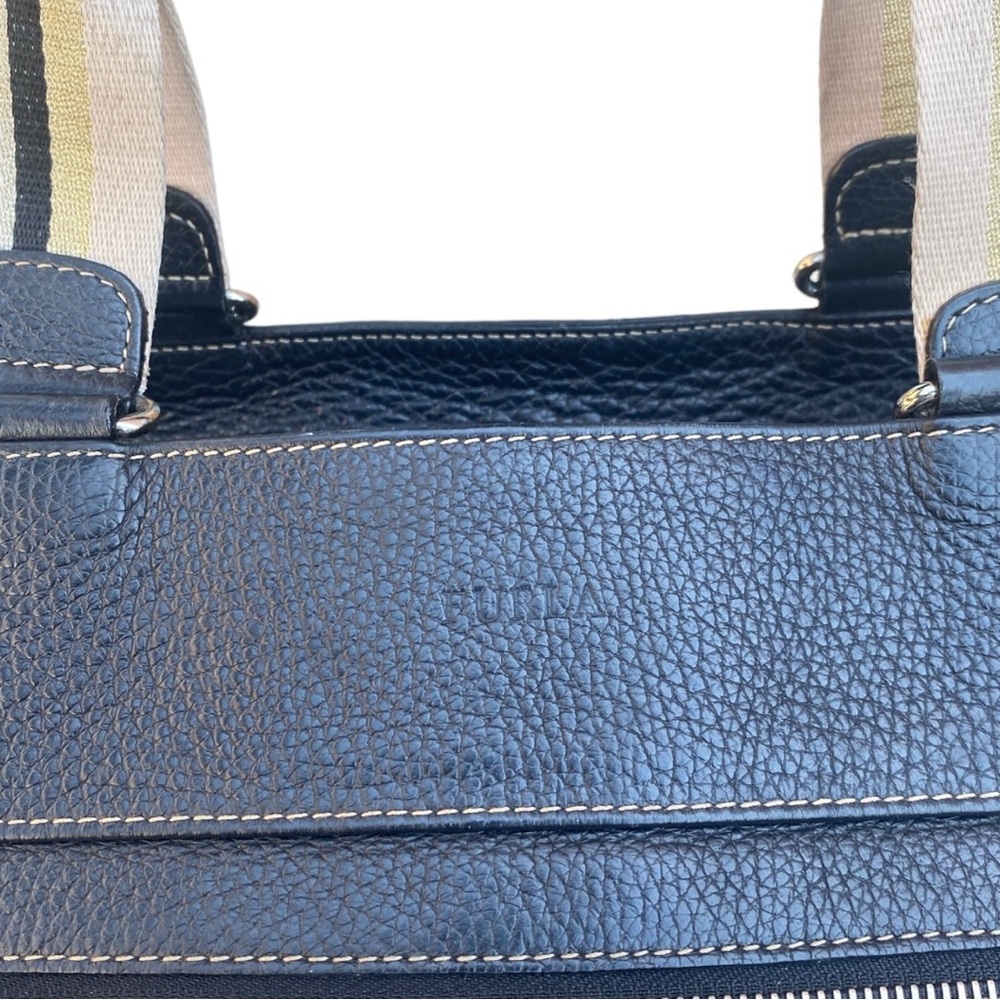 FURLA Black Pebbled Leather Hobo Handbag Purse Bag - Picture 2 of 16